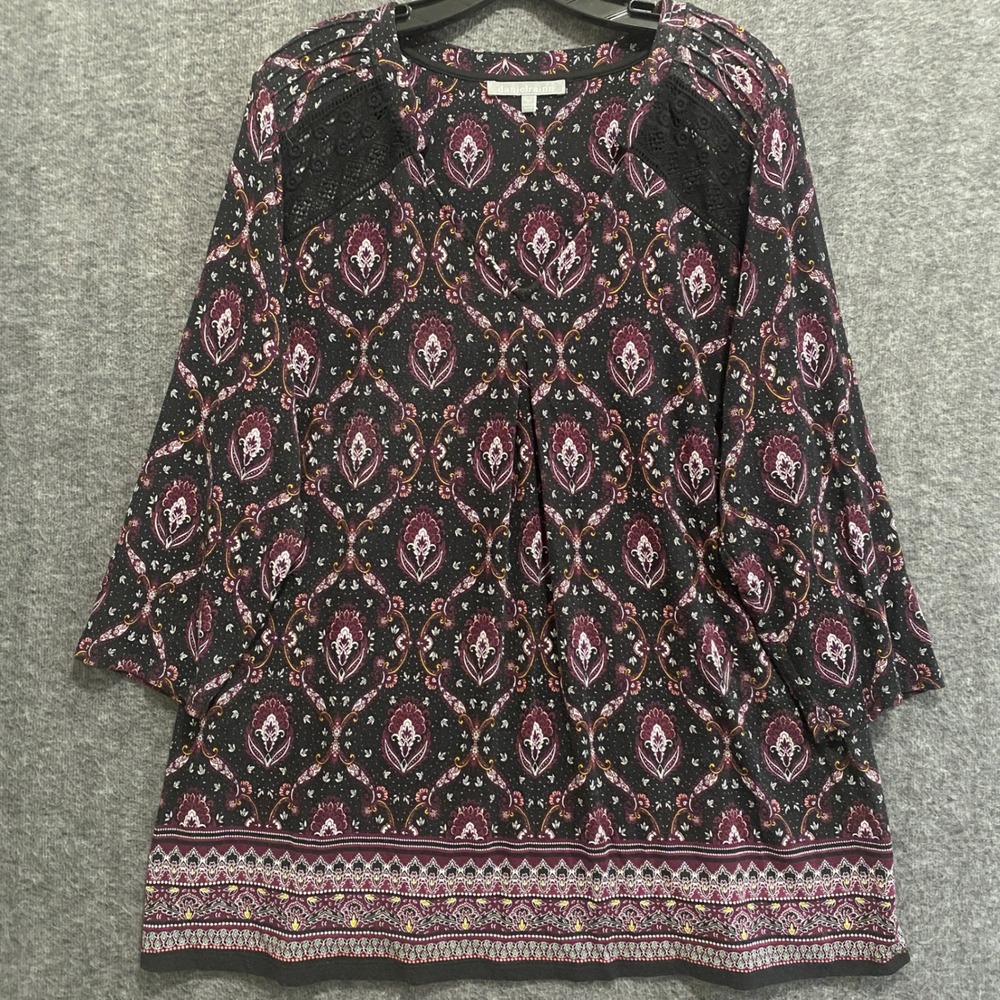 Daniel Rainn Top Women 2X Black Floral Lace Stretch Boho Fairy Grunge Whimsigoth